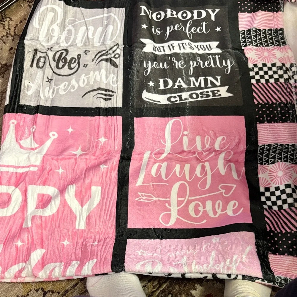 Pink and‎ Black Birthday Themed Blanket or Throw